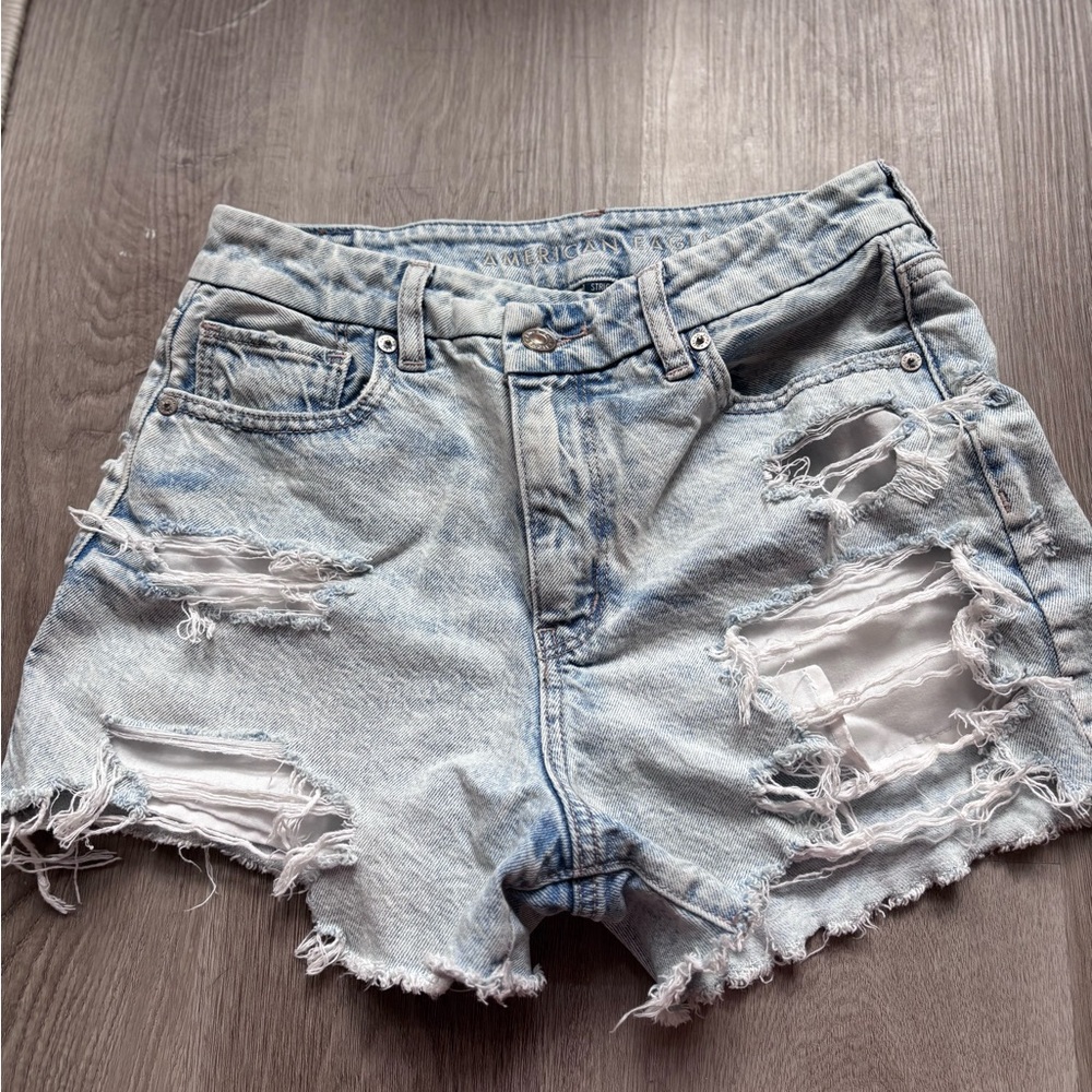 American Eagle Outfitters Ripped Light Blue Jean Shorts